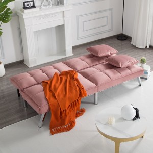 MAYEERTY 67.7" Futon Sofa Bed - 5-Position Adjustable Backrest, Velvet Upholstery, Tufted Design, 2 Pillows - 1 of 4