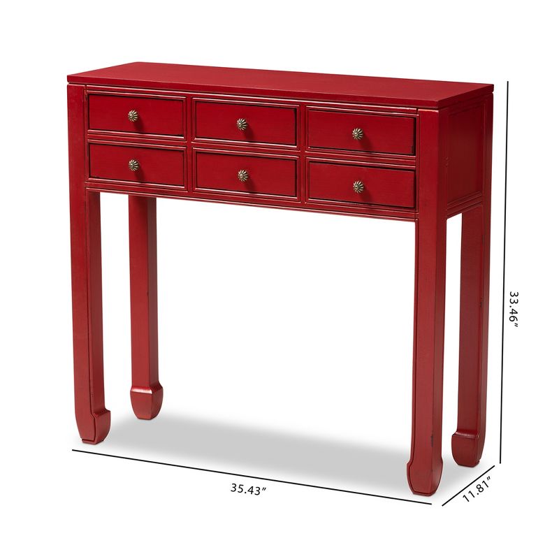 Pomme Accent 6 Drawer Console Table Red - Baxton Studio, 5 of 13
