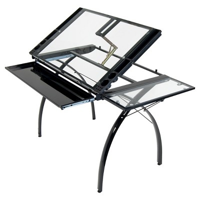 Futura Craft Station with Folding Shelf- Black/Clear Glass