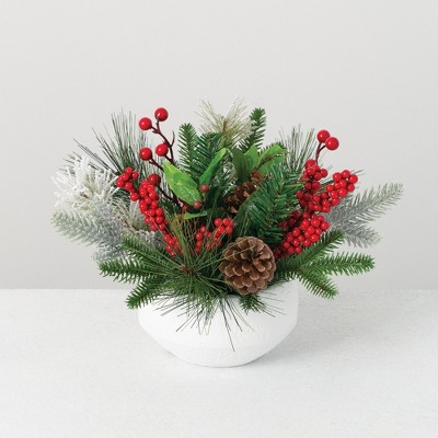 Sullivans Artificial Pine and Berry Arrangement 10"H Green