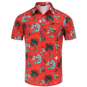 WhizMax Men's Christmas Hawaiian Shirts Printed Button Down Ugly X-Mas Christmas Vacation Short Sleeve Shirts - 1 of 4