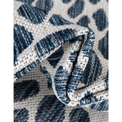 Octagon Blue and Ivory Synthetic Outdoor Rug