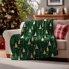Lomsoe Green Christmas Pine Tree & Star Print Flannel Blanket - All Seasons Soft and Warm Throw Blanket for Napping, Camping, Travel, Office - 3 of 4