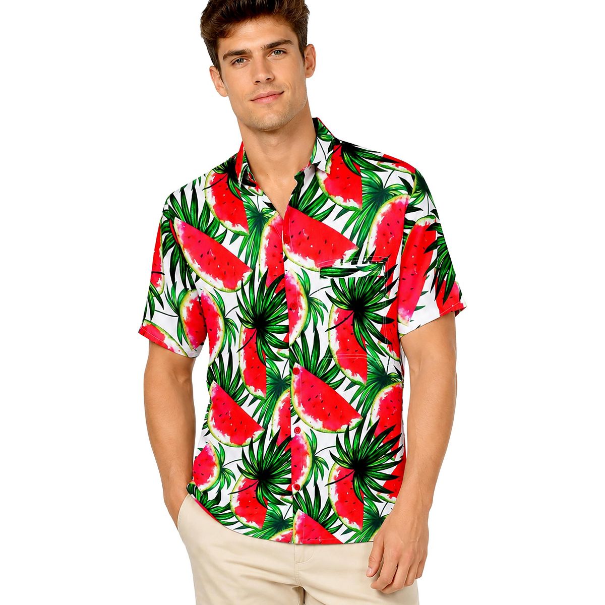 HAPPY BAY Men's Hawaiian Shirts Short Sleeve Button Down Shirt Mens Tropical Shirts Casual Holiday Summer Party Caribbean Shirts Funny 6XL Red,Fruit