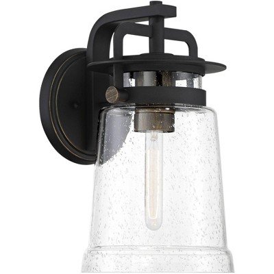 Minka Lavery Industrial Outdoor Wall Light Fixture Sand Coal Lantern 12 1/2" Seedy Glass Shade for Post Exterior Porch Yard Patio