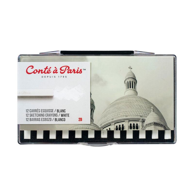 Conte Crayons in Plastic Box, 2B Tip, White, Pack of 12, 1 of 3