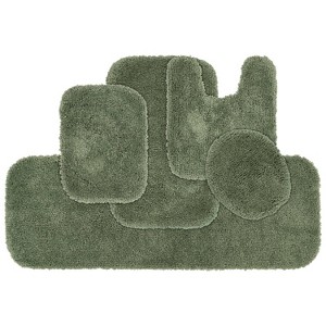 5pc Serendipity Shaggy Nylon Washable Bathroom Rug Set Deep Fern