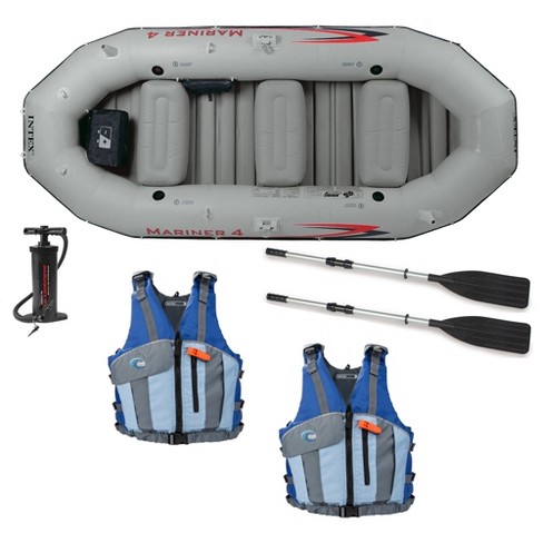 Intex Mariner 4-Person Inflatable Boat, Oars, Pump, and 2 Life Jackets, M/L