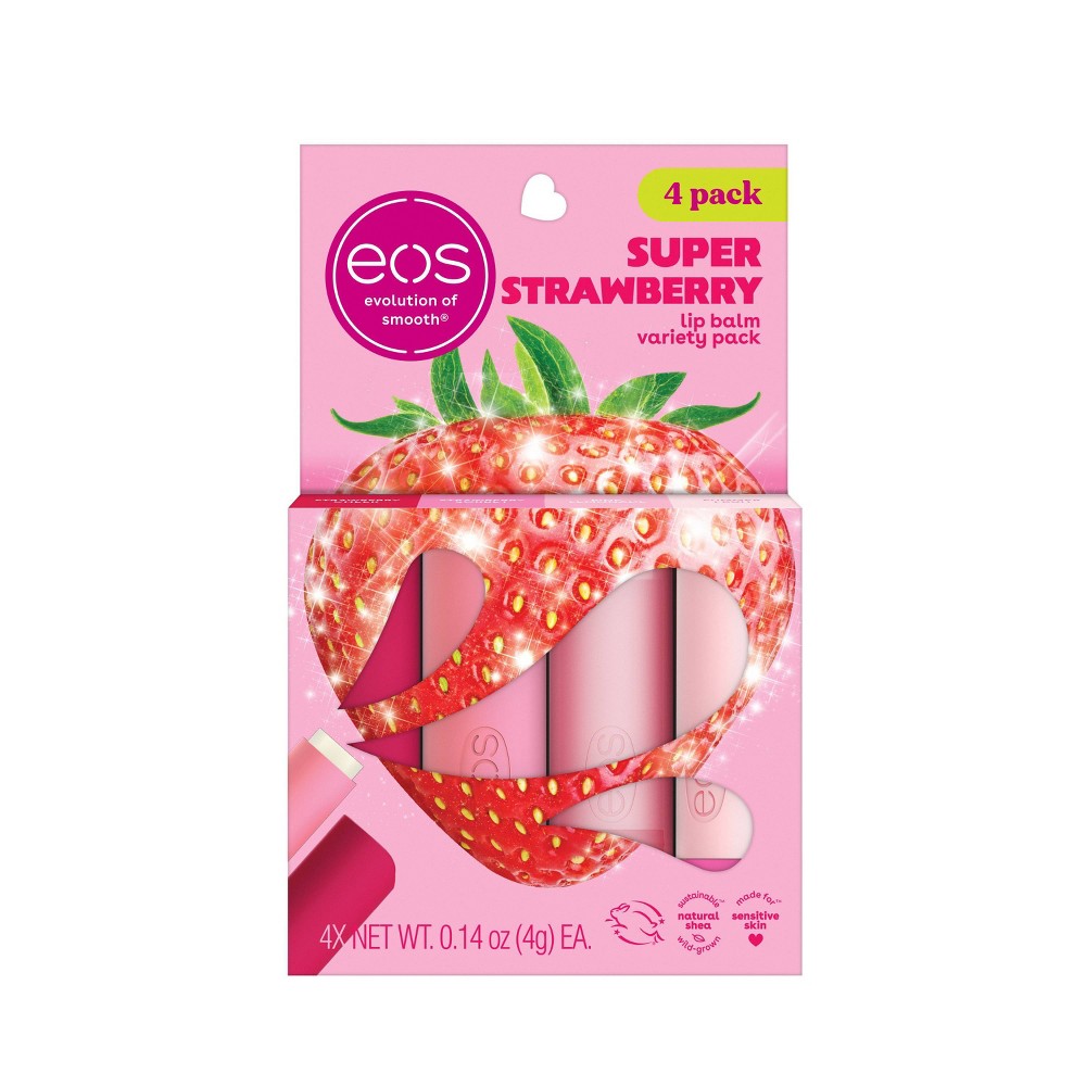 Photos - Lipstick & Lip Gloss E.O.S. eos Lip Balm Gift Set - Super Strawberry - 0.14oz/4pk 