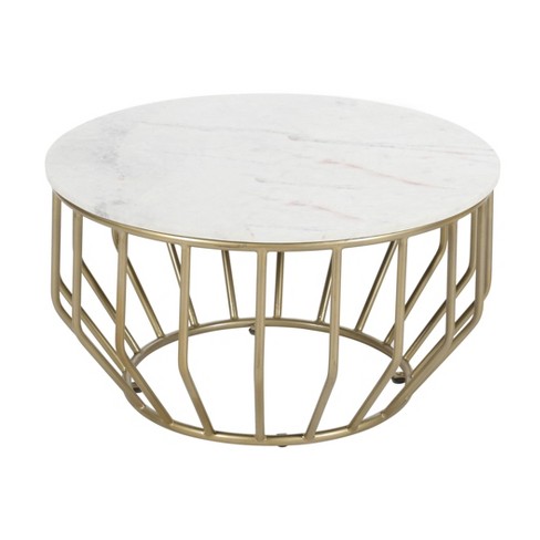 Beckham Contemporary Marble Round Coffee Table With Gold Powder Coated ...