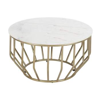 Beckham Contemporary Marble Round Coffee Table with Gold Powder Coated Base White/Gray - Treasure Trove Accents