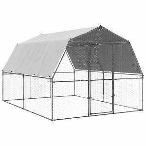 vidaXL Chicken Cages with Roof and Door Hen Coop 2 Pcs Silver - Galvanized Steel, Water-Resistant Polyethylene Roof, Spacious, 147.6" x 112.2" x 90.6" - 1 of 4