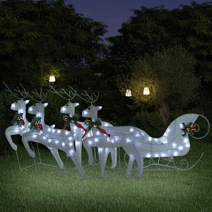 Aghana Digitals 100 LED White Reindeer & Sleigh Decor: 8 Lighting Effects, Weather-Resistant Mesh - 1 of 4