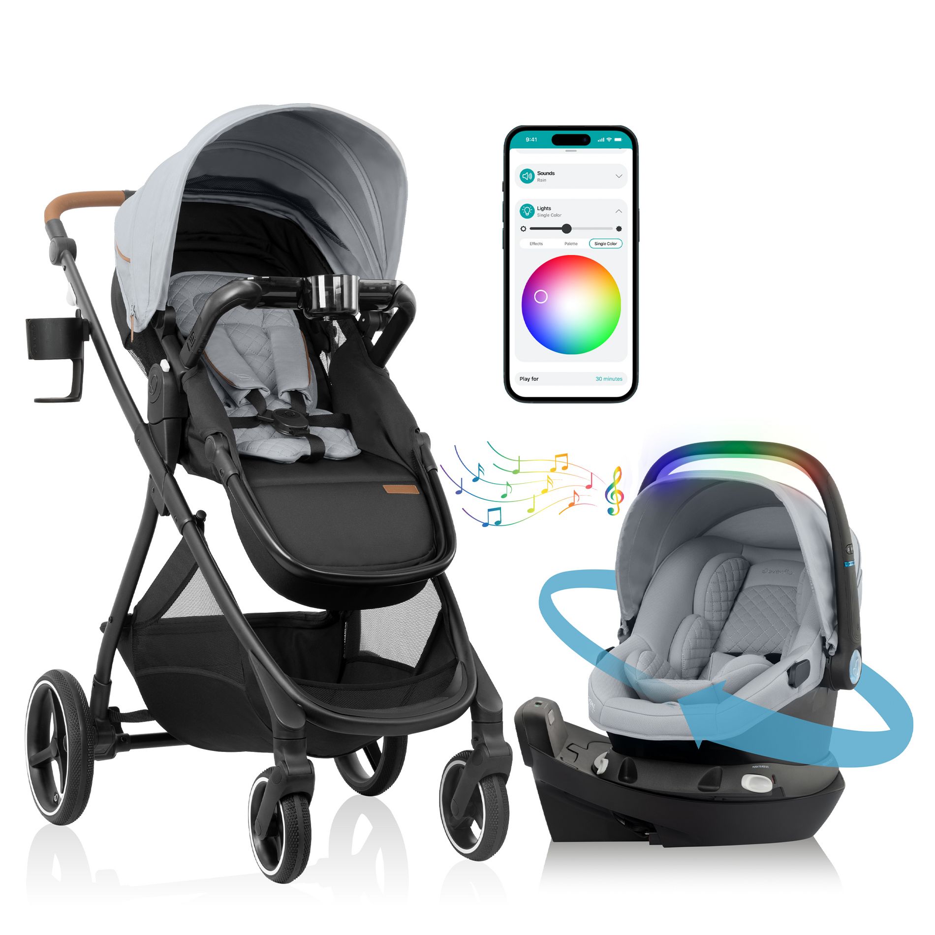 Evenflo Gold Shyft Intuiti Travel System with Rotating Lights and Sounds Infant Car Seat - Quartz Gray