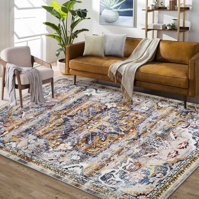 Vintage Area Rugs for Living Room, Oriental Medallion Rugs for Bedroom, Non-Slip Stain Resistant Soft Throw Rug Carpet