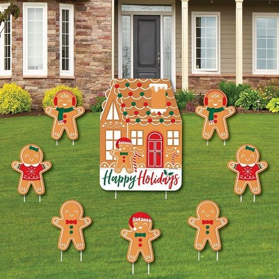 Big Dot of Happiness Gingerbread Christmas - Yard Sign and Outdoor Lawn Decorations - Gingerbread Man Holiday Party Yard Signs - Set of 8