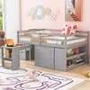 TiramisuBest Full Size Loft Bed with Retractable Writing Desk and 3 Drawers,Wooden Loft Bed with Storage Stairs and Shelves,Gray - 2 of 4