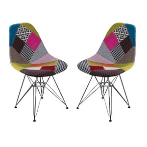 Set of 2 Wilmette Patchwork Fabric Chair Black/Pink/Green - Christopher Knight Home: Upholstered Accent, Metal Legs - 1 of 4