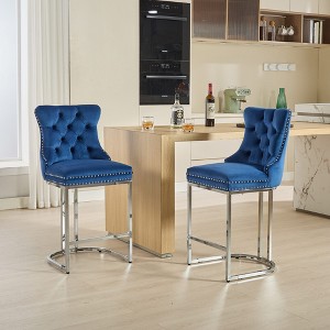 CAVINAS Counter Height Stools Set of 2, Velvet Bar Stool with Metal Base, Button Tufted Counter Height Bar Chair for Bar, Dining Room - 1 of 4