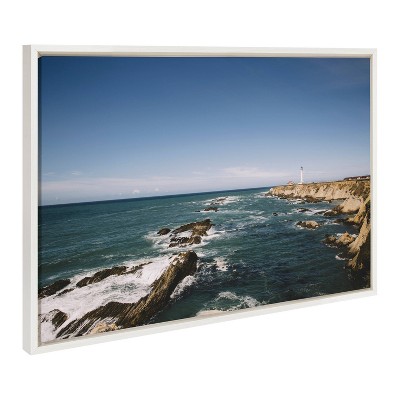 California Coast Lighthouse Framed Canvas Print, 23" x 33", White Frame