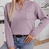 Coolmee Women Casual Loose V Neck Long Sleeve Pullover Knit Sweater Tops With Pocket - 3 of 4