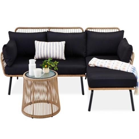 Best Choice Products Outdoor Woven Rope Sectional Patio Furniture, L-shaped  Conversation Set W/ Table - Natural/black : Target