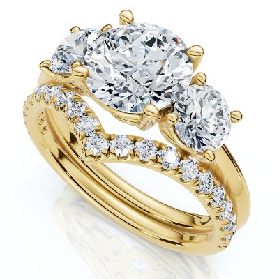Pompeii3 Certified 2 1/2Ct Athena Engagement & Wedding Ring Set 14k Gold or Pt Lab Created