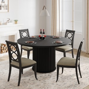 47Inch Round Dining Table, Round Dinner Table for 4, Industrial Kitchen Table w/ Wooden Top & Metal Base for Dining Room, Living Room(Only Table) - 1 of 4
