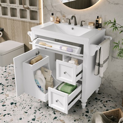 NicBex 30" Bathroom Storage Cabinet with Sink, Bathroom Vanity, 2 Drawers, 1 Tip Out Drawer and 1 Cabinet Door for Bathroom