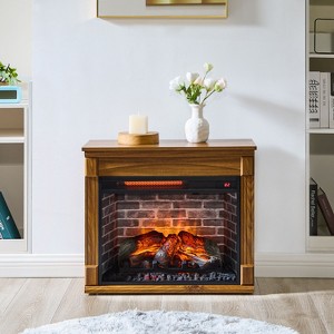 CLIHOME 28 inch Electric Fireplace Heater & Fireplace Mantel With Removable Caster Wheel - 1 of 4