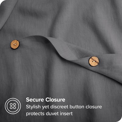 Grey Queen Linen Duvet Cover Set with Pillow Shams