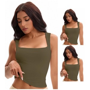 INSPIRE CHIC Women's 3 Pcs Square Neck Plain Back Sleeveless Tank Tops Basic Fitted Camisoles - 1 of 4