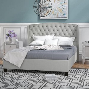 Queen Size Upholstered Platform Bed with Deep Button Tufted Headboard - 1 of 4
