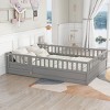 Floor Bed with High Fence and Door For Kids, Safe Montessori Design Bed with Guardrails,, Bed with Pine Wood Construction-Baofuwish - 2 of 4