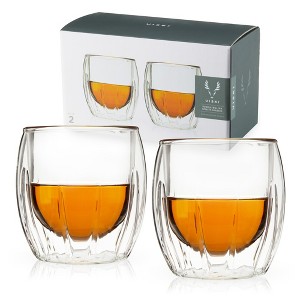 Viski Double-Walled Spirits Glasses, Insulated Liquor Tumblers with Cut Crystal Design, Dishwasher Safe 8.5 Oz, Clear, Set of 2 - 1 of 4