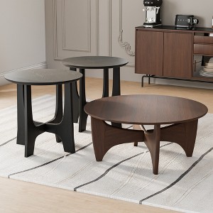 Spassway Round Coffee Table Sets Farmhouse Sofa Side Nesting Tables End Table Set with Wood Natural Finish for Living Room Bedroom Home Office - 1 of 4