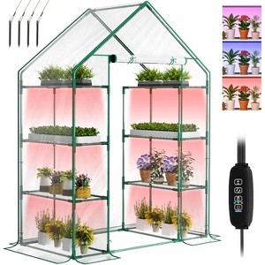 Docred Indoor Greenhouse with Grow Lights Dual 4 Tier Plant Stand Shelf, Kit with Zippered PVC Tent for Garden Seed Starting Tray, 36W Full Spectrum - 1 of 4