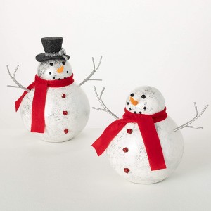 9.5"H and 11.25"H Sullivans Shiny Round Snowman Figure - Set of 2, Christmas Decor, Multicolored - 1 of 3