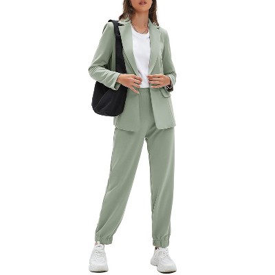 EXLURA Women's Business One Button Blazer Jacket High Elastic Waist Pant Suit Set Casual Loose 2 Piece Suits Office Work