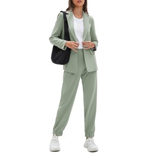 EXLURA Women's Business One Button Blazer Jacket High Elastic Waist Pant Suit Set Casual Loose 2 Piece Suits Office Work - 1 of 4