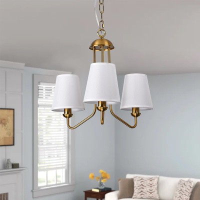 PAKOKULA Modern 3-Light Gold Farmhouse Branch Chandelier with White Linear Fabric Shade