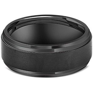 Pompeii3 Black Titanium Mens Comfort Fit Brushed Beveled Polished Edge Wedding Band 9MM - 1 of 4