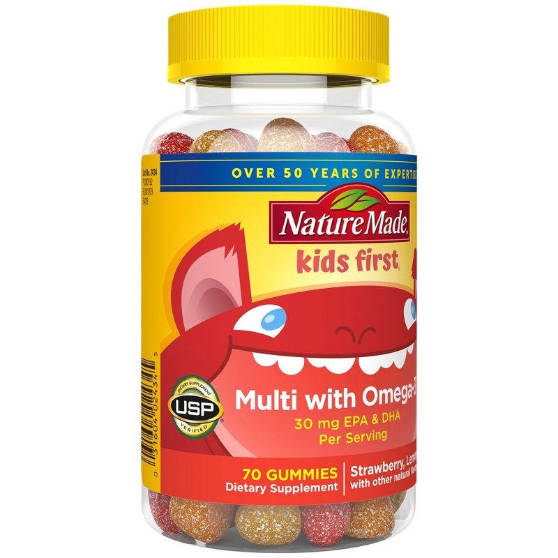 Nature Made Kids First Multi Plus Omega 3 Kids Multivitamin Gummies - Strawberry, Lemon &#38; Orange - 70ct, 3 of 15