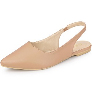 Allegra K Women's Faux Leather Pointed Toe Slip-On Slingback Flat Pumps - 1 of 4