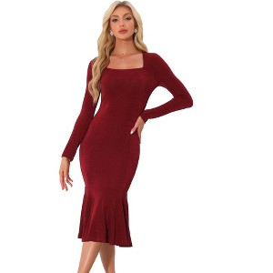 Allegra K Women's Square Neck Long Sleeve Party Club Bodycon Dress - 1 of 4