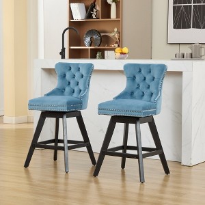 Lyngins Velvet Swivel Counter Stools Set of 2,Bar Stools with Button Tufted Back and Wooden Legs,Dining Chair for Kitchen Island - 1 of 4
