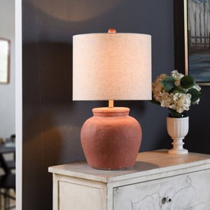Rustic Cement Table Lamp Terracotta Finish - StyleCraft: Matte Modern Design, 3-Way Light, Linen Shade - 1 of 4