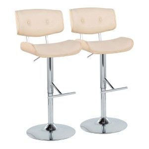 Metal and Wood Faux Leather Adjustable Contemporary Barstool with 360-Degree Swivel and Straight T Footrest, Set of 2 for Kitchen - 1 of 4