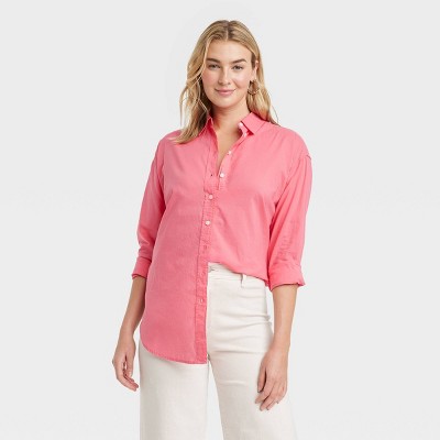 Women's Tunic Long Sleeve Collared Button-down Shirt - Universal Thread™  Pink Xl : Target