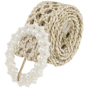 INSPIRE CHIC Womens Braided Woven Hollow Out 1.6" Width Wide Pearl Buckle Bohemian Waist Belts 1Pc - 1 of 4